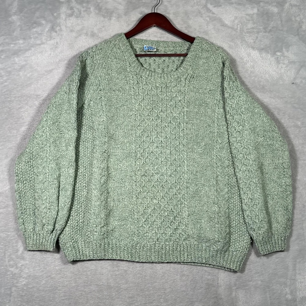Blarney Woollen Mills Sweater Mens XL Green Wool Aran Cable Knit Ireland